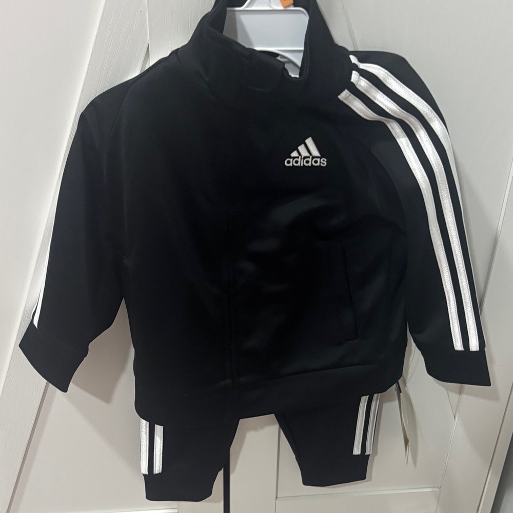 Adidas Black and White Striped Tracksuit